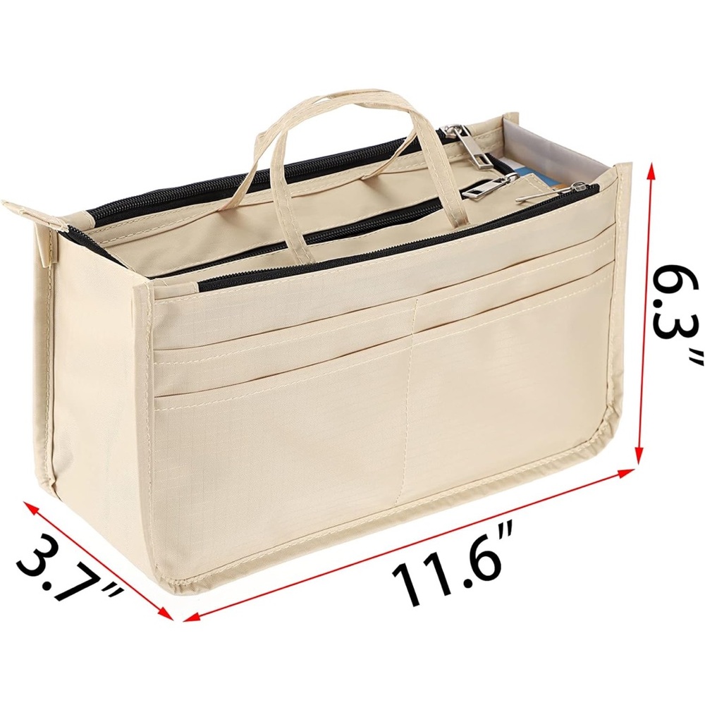 Tan bag insert Organizer with Structured Design and Handle for totes and purses